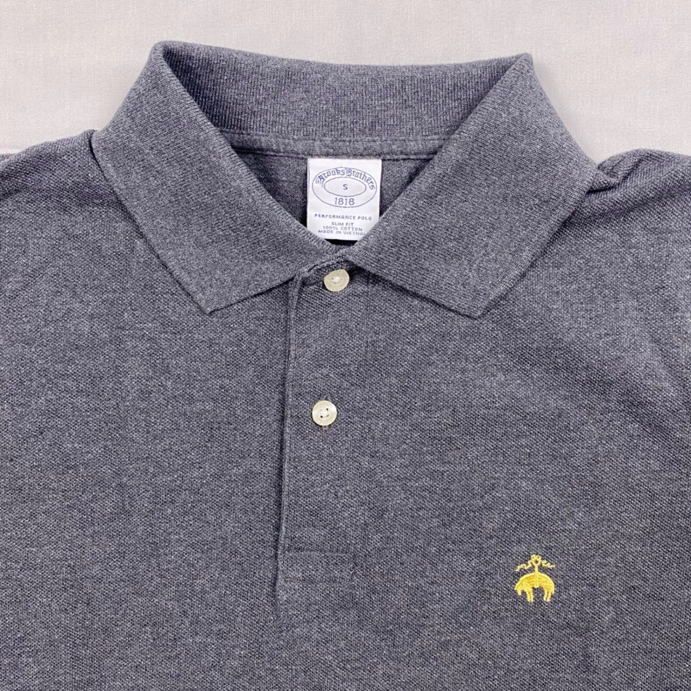 Brooks Brothers 1818 Performance Polo Mens Small Gray Logo Slim Fit Logo Gray